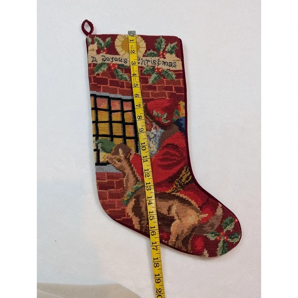 Vintage Needlepoint Stocking Wool Santa 